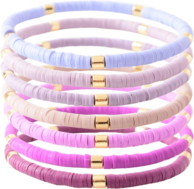 GOOJIDS Surfer Heishi Clay Bead Bracelets for Women Bohemian Stackable Gold Plated Beaded Stretch Bracelets Elastic Layering Friendship Bracelets Set Boho Jewelry - Image 4